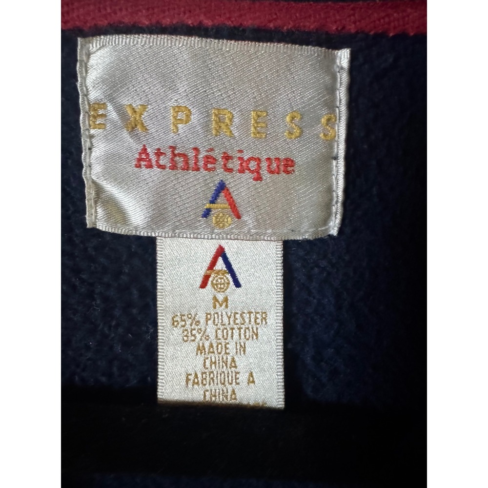 Express Athletique Vintage 90s EXP Paris France Quarter Zip Sweatshirt Navy M - Picture 2 of 3